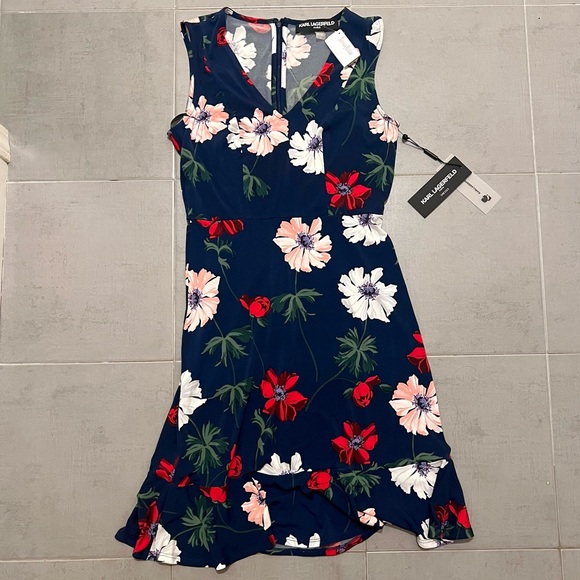 Karl Lagerfeld Paris | Navy |  Floral | Fit & Flare Dress | Women’s Size 0 - Picture 1 of 4